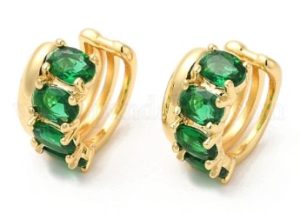 16k gold plated cuff earrings with peridot color rhinestone